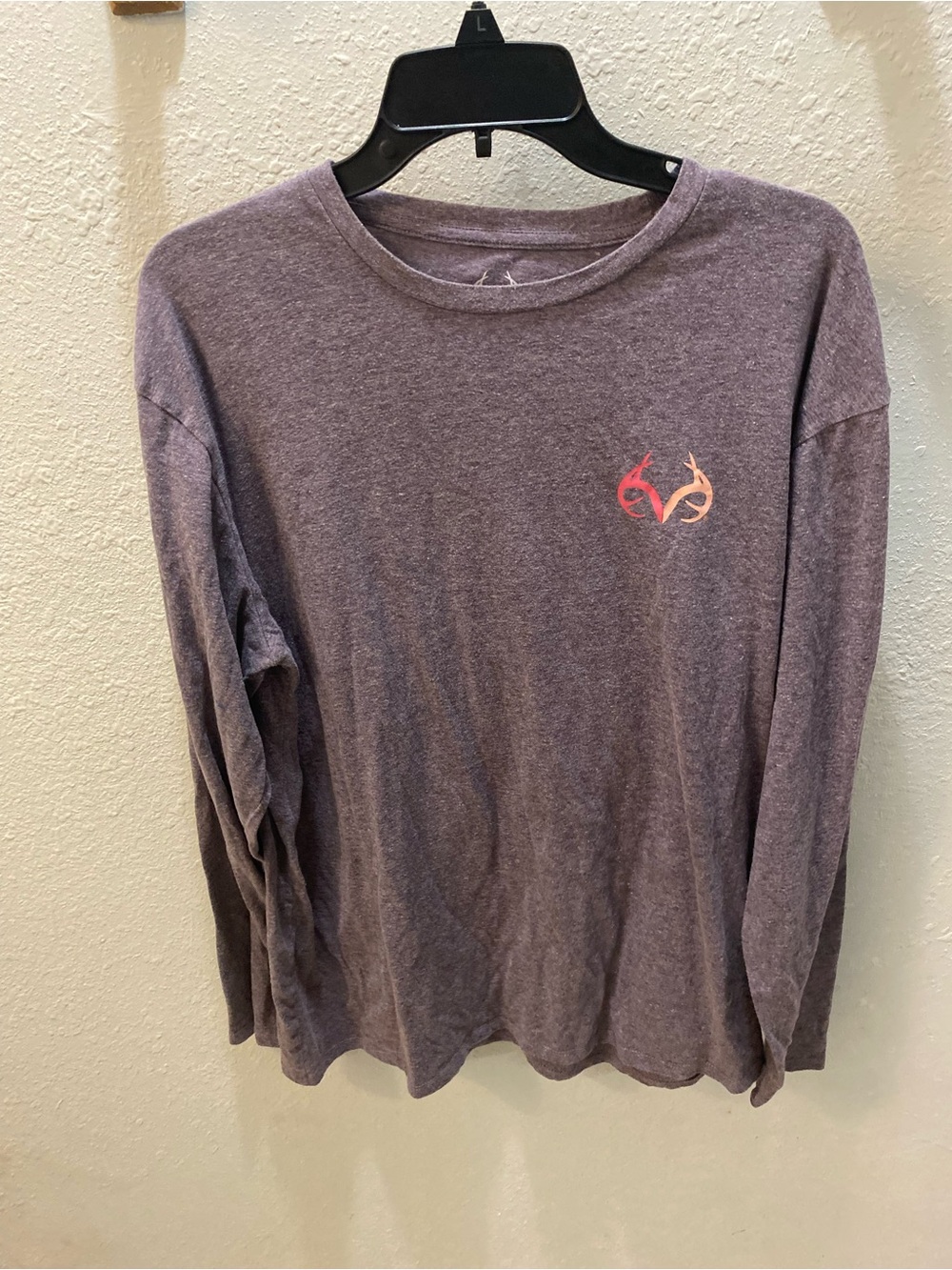 Realtree Heather Purple Long Sleeve Crewneck with Small Antler Logo
